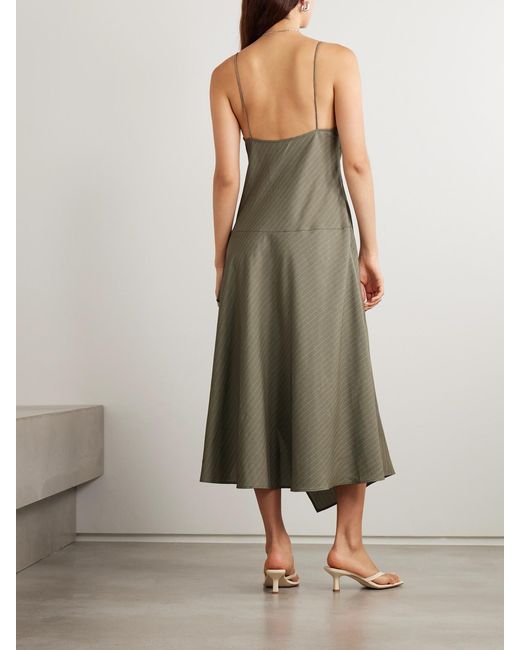 St. Agni Natural Paneled Asymmetric Pinstriped Cotton-Blend Twill Dress