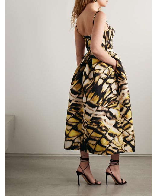Oscar de la Renta White Midikleid Aus Faille Mit Print