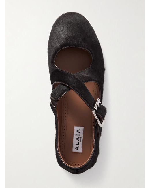 Alaïa Black Criss Cross Leather-Trimmed Calf Hair Ballet Flats