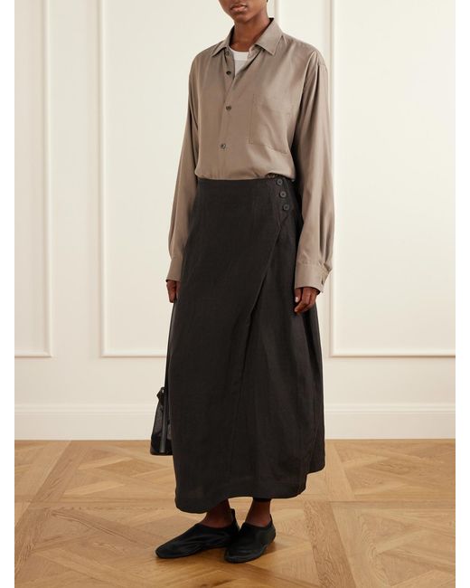 Studio Nicholson Black Pleated Woven Midi Skirt