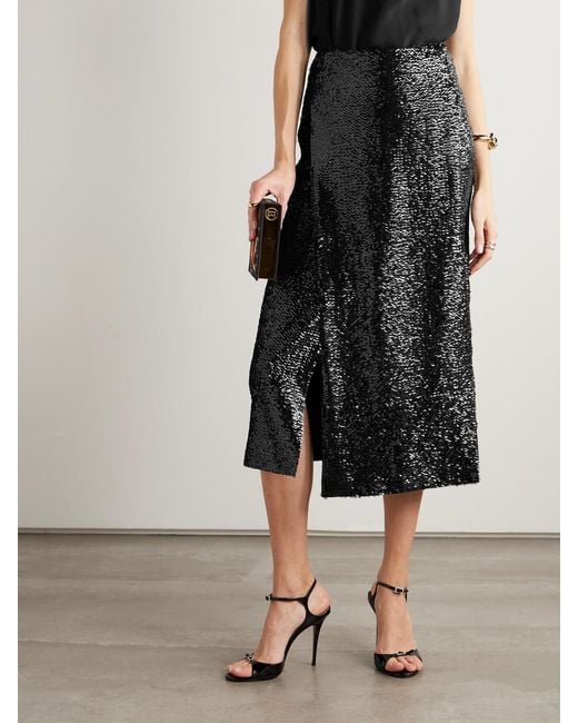 Emilia Wickstead Black Kanji Sequined Crepe Midi Skirt