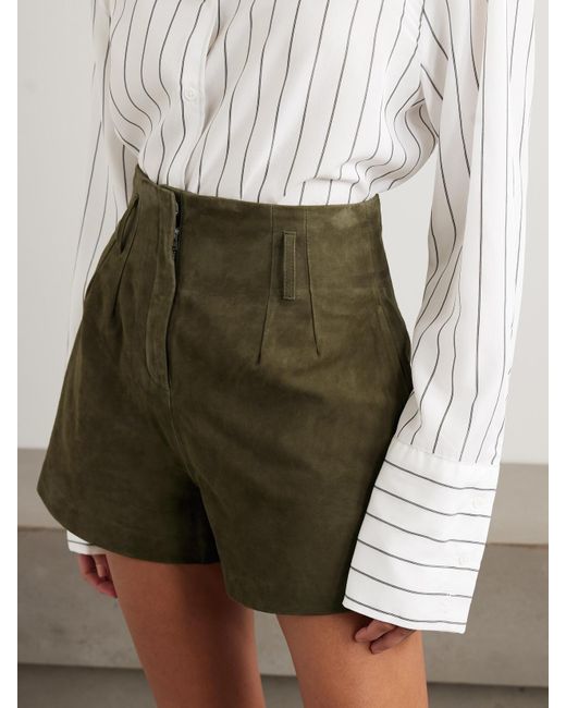 Frankie Shop Green Lise Shorts Aus Veloursleder