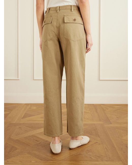 Nili Lotan Natural Earl Herringbone Cotton Straight-Leg Pants