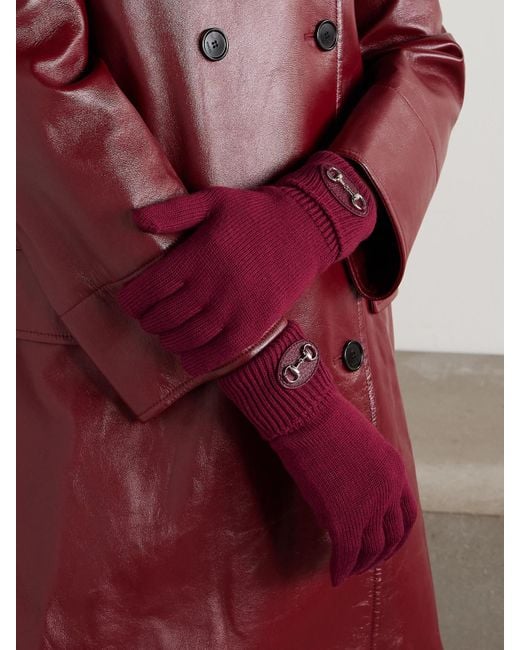 Gucci Red Handschuhe Aus Wolle Mit Lederbesatz Und Horsebit-Detail