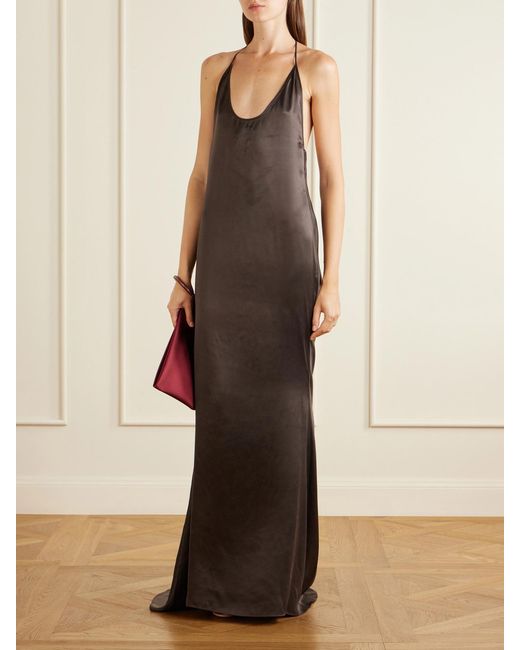 Tom Ford Brown Peach-Feel Silk Satin Halterneck Evening Dress