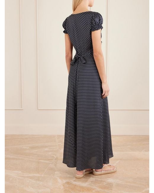 Doen Blue Valerine Gathered Polk-Dot Silk-Blend Twill Maxi Dress