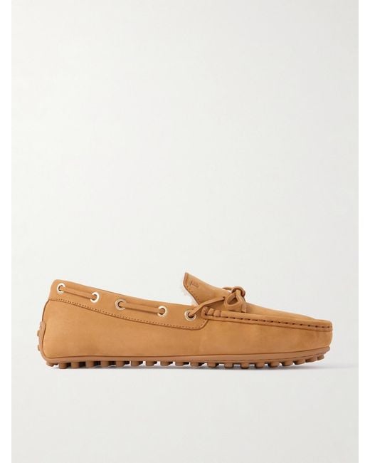 Tod's Brown Gommino Shearling-Trimmed Suede Loafers