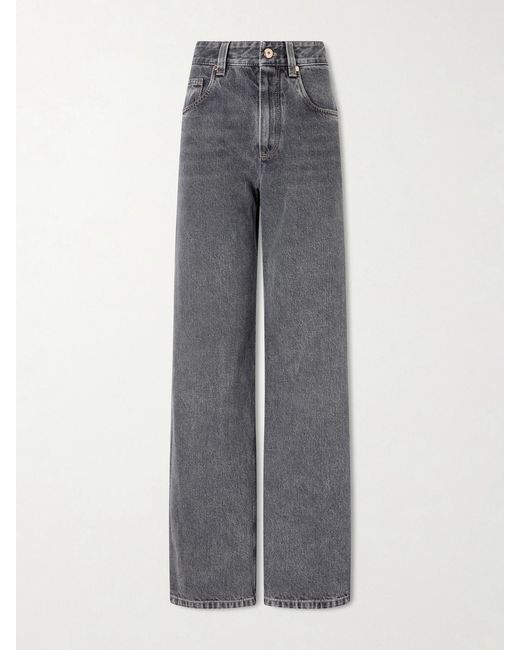 Brunello Cucinelli Gray Cotton Mid-Rise Wide-Leg Jeans