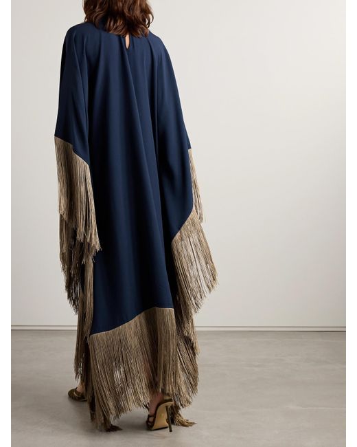 ‎Taller Marmo Blue Mrs. Ross Kaftan Aus Crêpe Mit Fransen