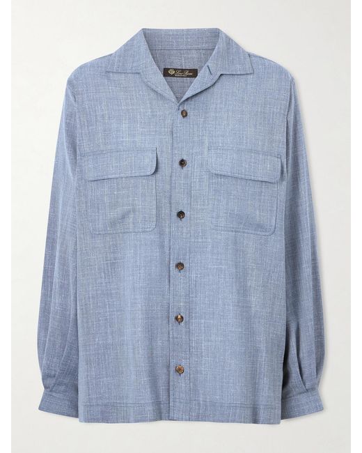 Loro Piana Blue Ida Wool, Silk And Linen-Blend Shirt
