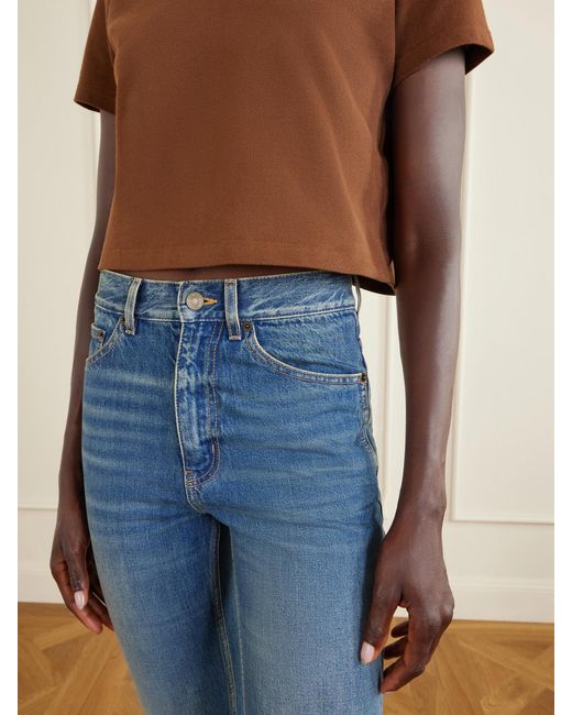 Saint Laurent Blue New Clyde High-Waisted Straight-Leg Pants