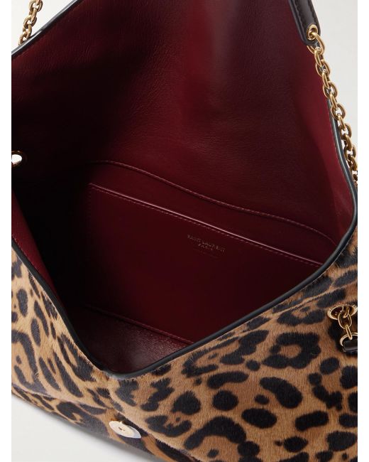 Saint Laurent Metallic Cassandre Leather-Trimmed Leopard-Print Calf Hair Shoulder Bag