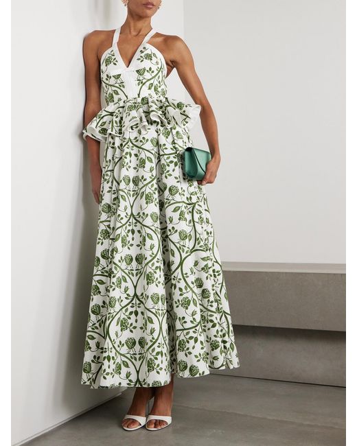 Giambattista Valli White Floral-Print Cotton-Poplin Peplum Maxi Dress