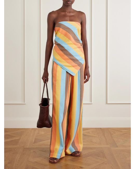 Marrakshi Life Orange The Triangle Strapless Striped Cotton-Blend Top