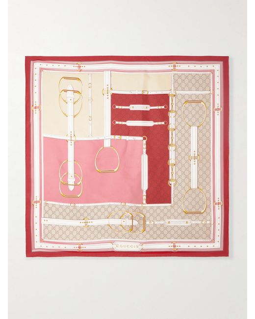 Gucci Pink Printed Silk-Twill Scarf
