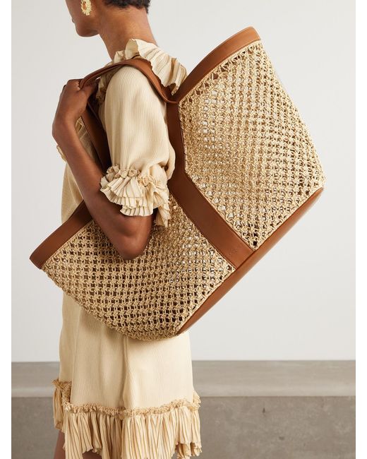 Saint Laurent Natural Loulou Leather-Trimmed Woven Raffia Tote