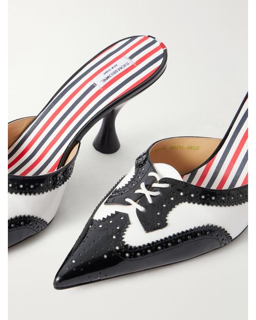Thom Browne Black 75 Two-Tone Lace-Up Patent-Leather Pumps