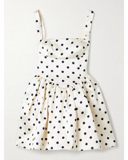 Self-Portrait White Pleated Polka-Dot Duchesse-Satin Mini Dress