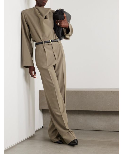 Rohe Natural Pleated Wool Wide-Leg Pants