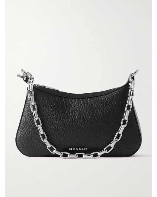 Alexander McQueen Black T-Bar Schultertasche Aus Strukturiertem Leder