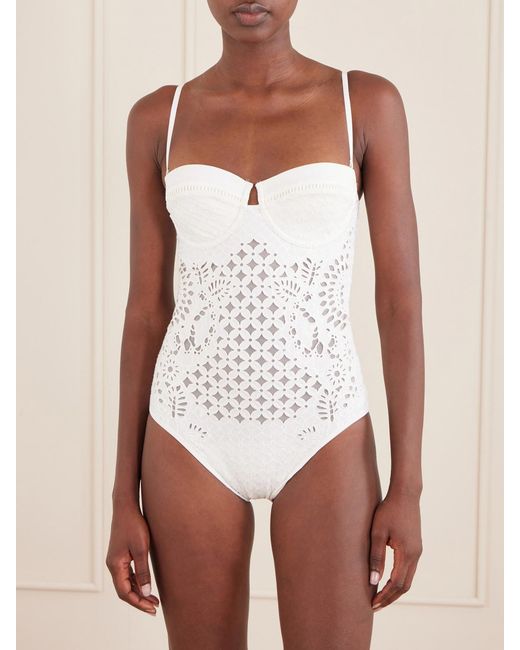 Zimmermann White Indra Floral-Embroidered One-Piece