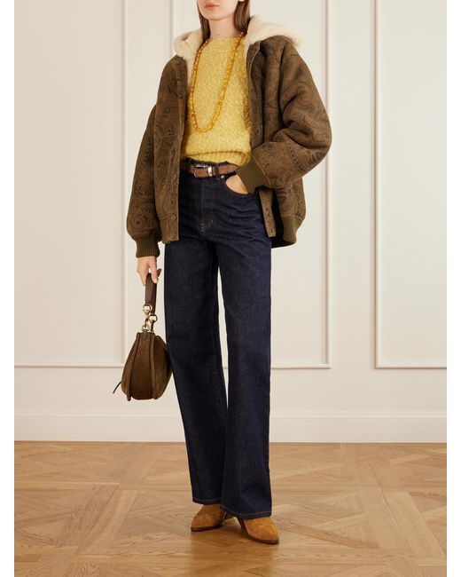 Etro Brown Printed Suede Shearling Jacket