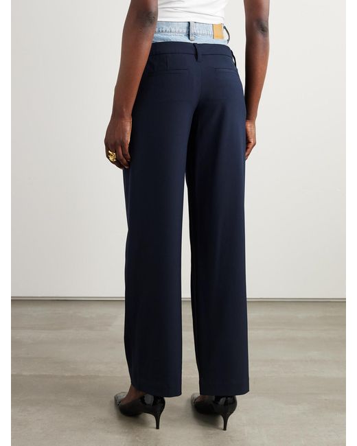 Jonathan Simkhai Blue Ophelia Denim-Trimmed Grain De Poudre Straight-Leg Pants