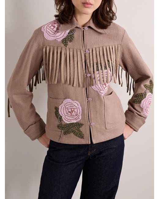 Alix Of Bohemia Pink Jude Fringed Bead-Embellished Cotton-Canvas Jacket