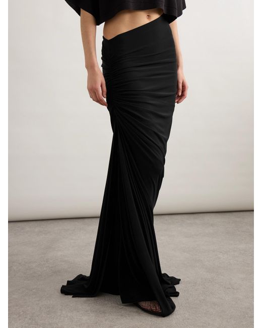 Alaïa Black Draped Stretch-Knit Maxi Skirt