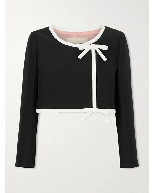 Valentino Garavani Black Cropped Bow-Embellished Wool And Silk-Blend Crepe Jacket