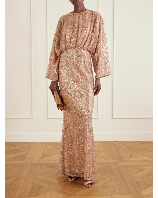 Elie Saab Natural Embellished Silk-Blend Tulle Gown