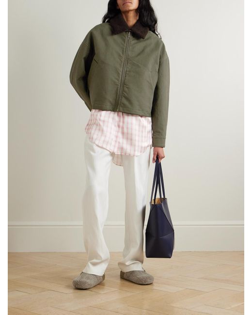 Loewe Green Jacke Aus Baumwoll-Drillich Mit Shearling-Besatz