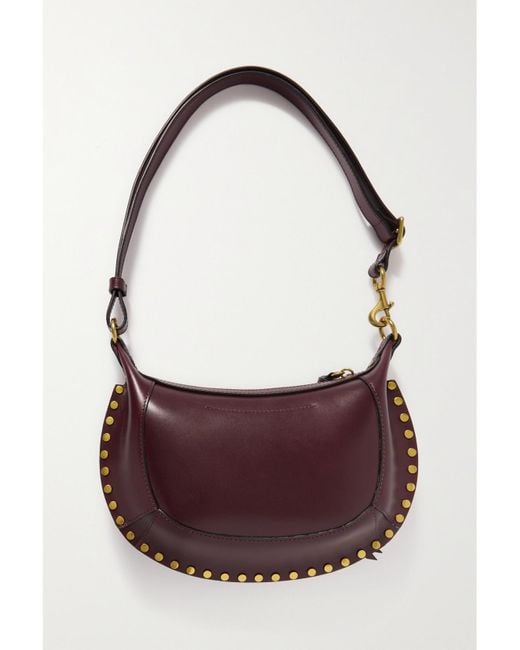 Isabel Marant Purple Oskan Moon Studded Leather Shoulder Bag