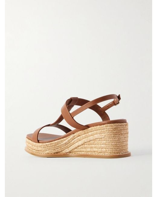 Jimmy Choo Natural Theia 60 Leather Espadrilles Wedge Sandals