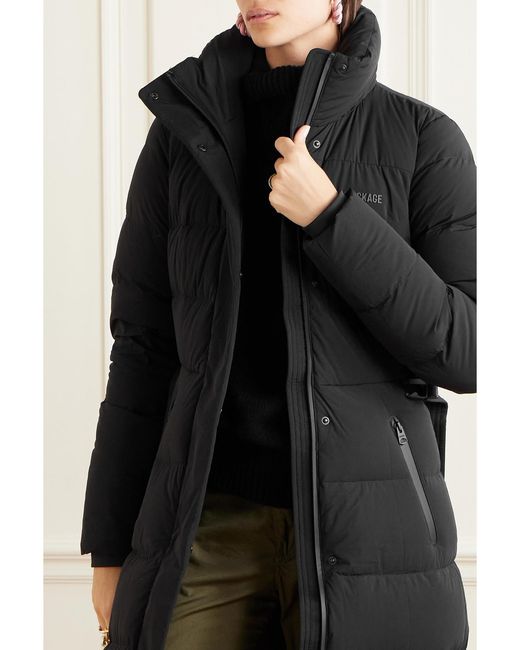 Mackage Black Net Sustain Calina-City Belted Hooded Quilted Recycled-Shell Down Coat