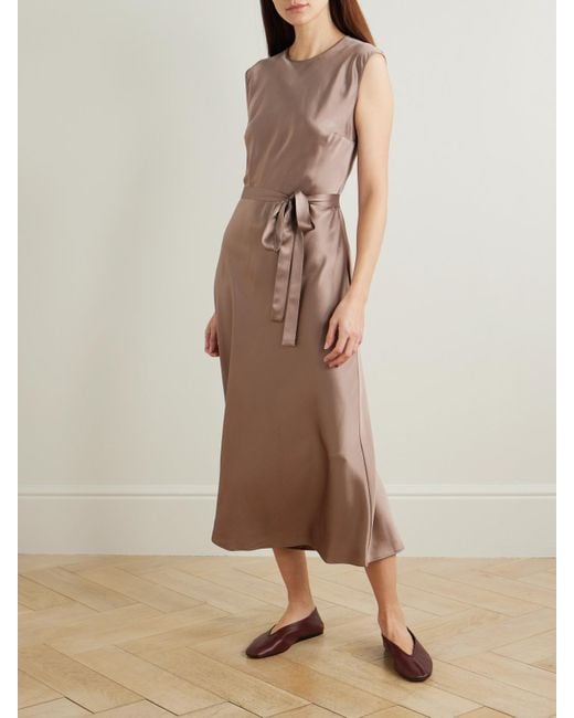 Joseph Natural Garnier Belted Silk-Satin Midi Dress