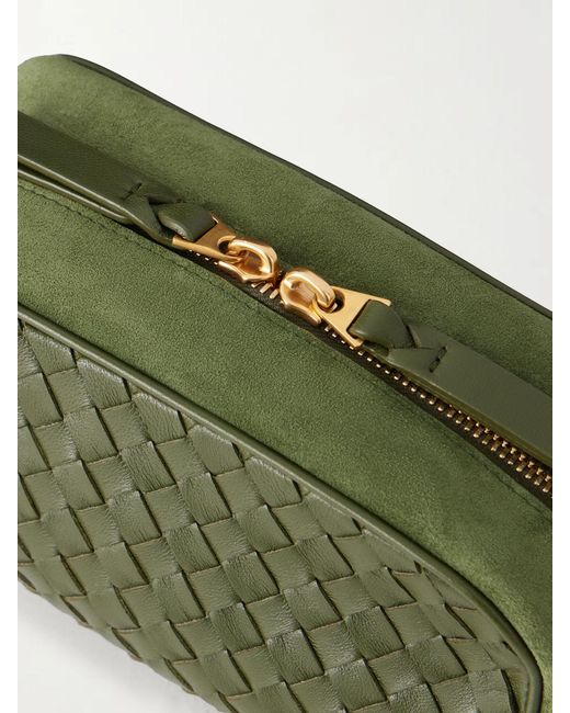 Bottega Veneta Green Nodo Small Suede-Trimmed Intrecciato Leather Pouch