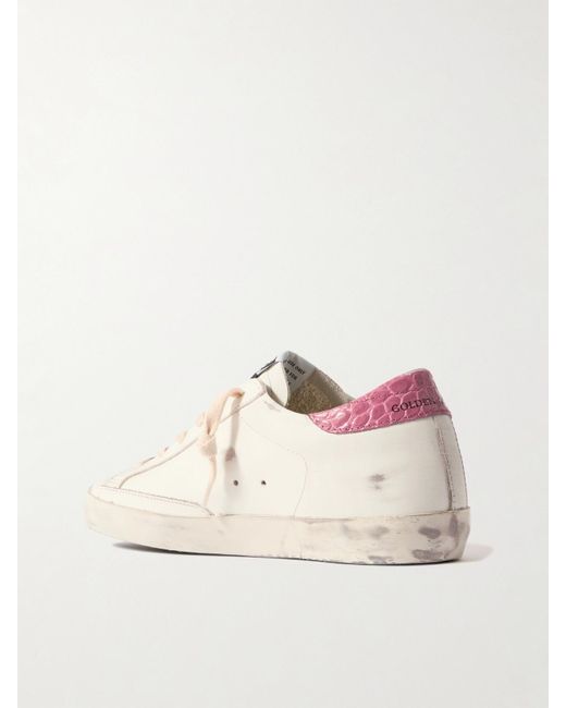 Golden Goose Deluxe Brand Natural Super-Star Distressed Glittered Leather Sneakers