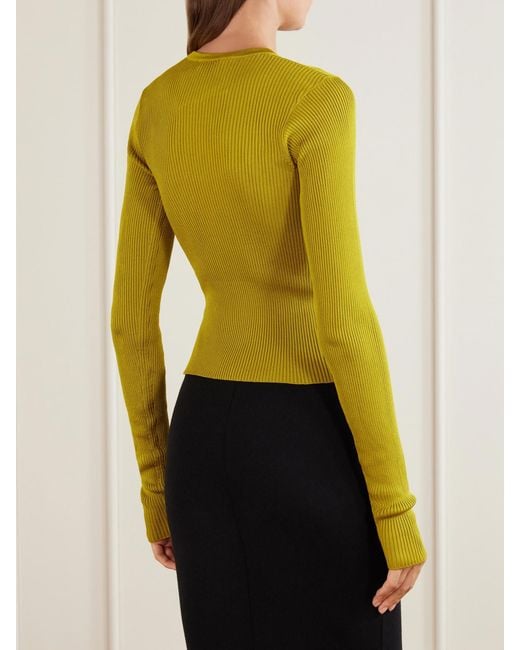 Rier Yellow Ribbed Silk T-Shirt