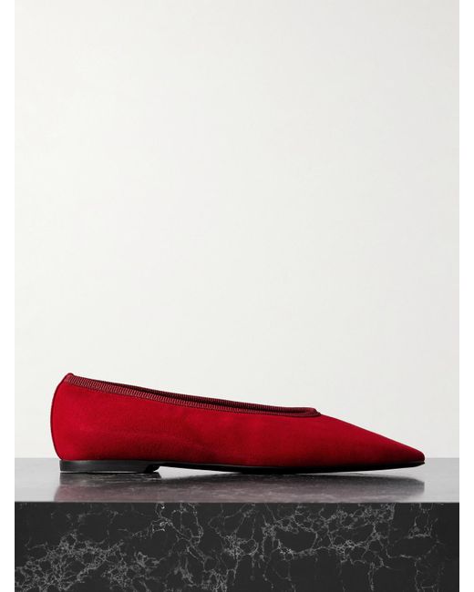 Totême  Red The Minimalist Grosgrain-Trimmed Suede Ballet Flats