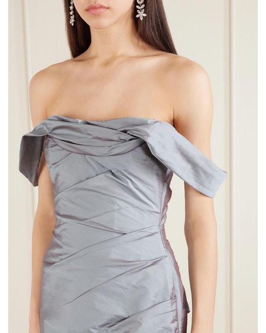 Marmar Halim Gray One-Shoulder Gathered Taffeta Gown