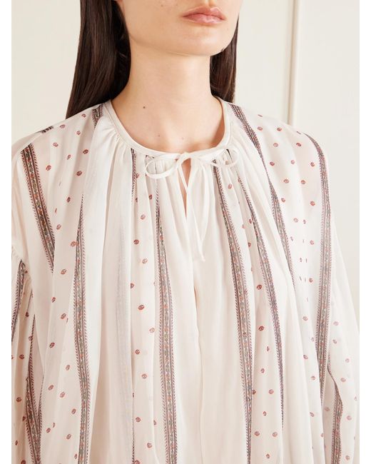 LIBEROWE Natural Isla Printed Gathered Silk-Chiffon Mini Dress