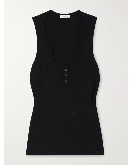 Ferragamo Black Ribbed Cotton Tank