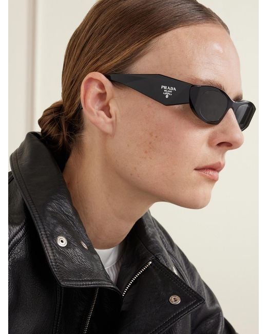 Prada Glossy Black Slim Cat-Eye Sunglasses Prada Symbole Cat-Eye Acetate Sunglasses in Black | Lyst main image 2