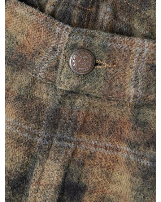 R13 Green Checked Distressed Cotton-Flannel Cargo Shorts