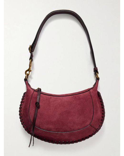 Isabel Marant Red Oskan Moon Schultertasche Aus Veloursleder Mit Lederbesätzen Und Details Im Überwendlichstich