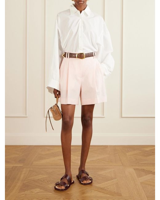 Another Tomorrow Pink Pleated Linen Shorts