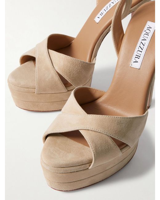 Aquazzura Natural Divine Plateau 130 Suede Platform Sandals
