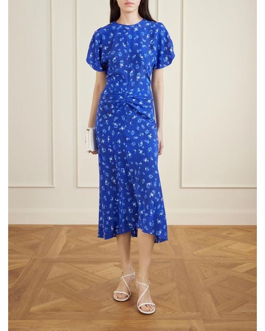 Victoria Beckham Blue Bela Floral-Print Silk-Chiffon Midi Dress
