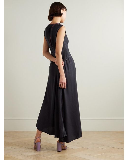 Victoria Beckham Blue Asymmetric Paneled Woven Midi Dress